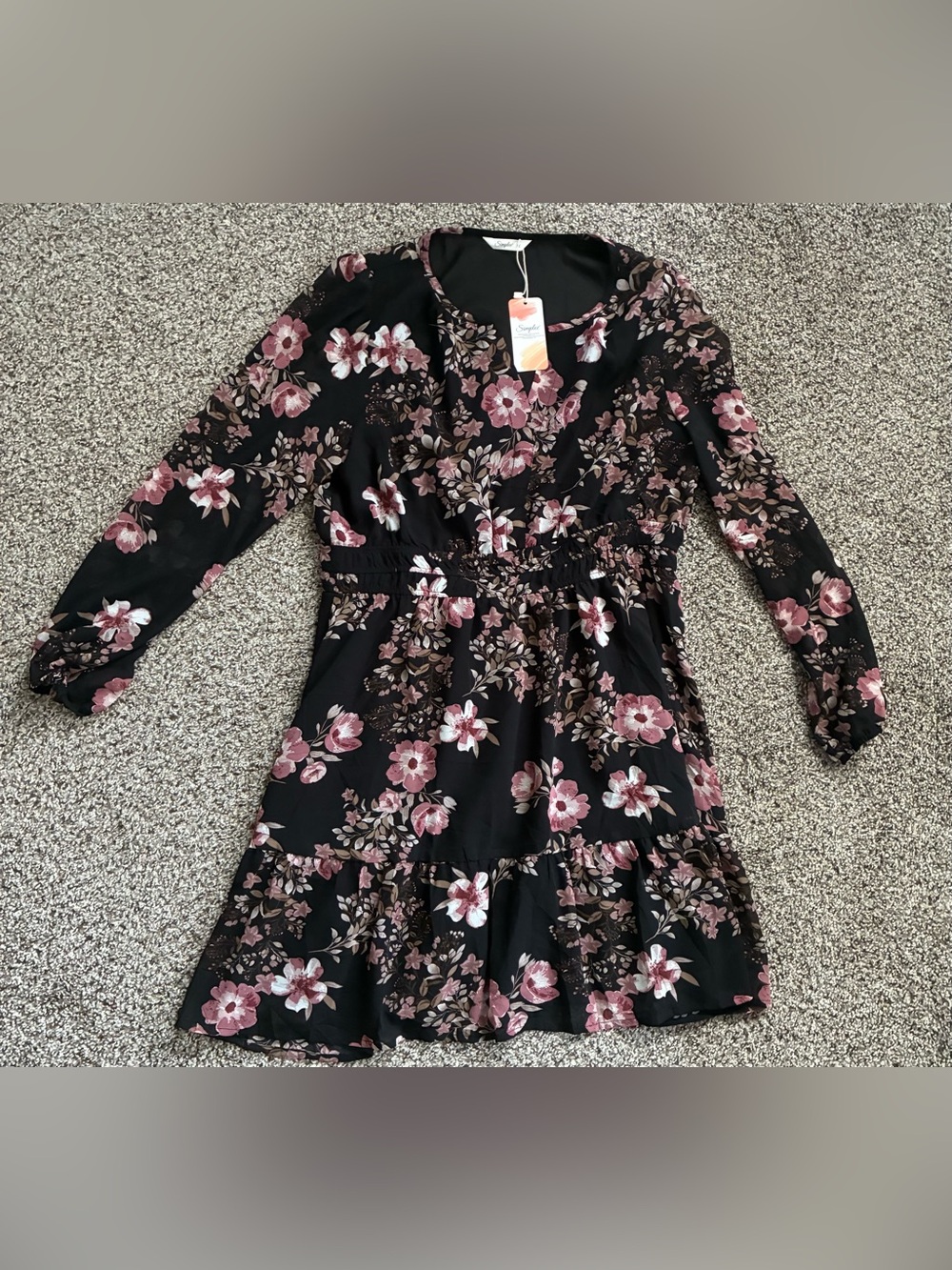 🏈 NWT Simple Black Dress with Pink Floral Print